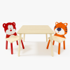 3 Pieces Kids Table and Chair Set , Kids Wood Table with 2 Chairs Set Cartoon Animals (Bear&Tiger)