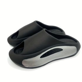 Men's Color Block Slides Casual Lightweight Non Slip Slippers, Open Toe Shoes For Indoor Outdoor Beach Shower, Spring And Summer (Color: Black Silver)